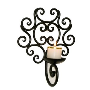 Portavelas de forja de hierro forjado rústico hecho a mano con elegante Pergamino de herrero para una decoración del hogar vintage cálida y elegante - Product Image 5
