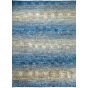 Kairos Blue <b>Boho</b> Hand Knotted Wool <b>Rugs</b> Striped Abstract Pattern for Bedroom Living Room Rectangular Hallway Skwl-201 Room <b>Rug</b> - Product Image 1