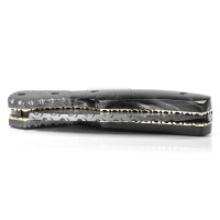 Couteau pliant artisanal en acier Damas 90 mm 58-62 HRC DD-FK-660 avec poignée en corne de buffle et contreforts en acier Damas pour la survie en extérieur