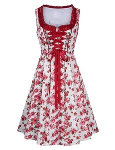 Robe dirndl pour femmes en gros, style bavarois unique, polyester/coton, bouton devant, robe tricotée à imprimé léopard, écologique - Product Image 5