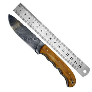 Cuchillo de caza ligero de acero de Damasco con logotipo personalizado impreso, mango de madera, totalmente personalizado, compatible con OEM para uso en exteriores. ¡Venta! - Product Image 1