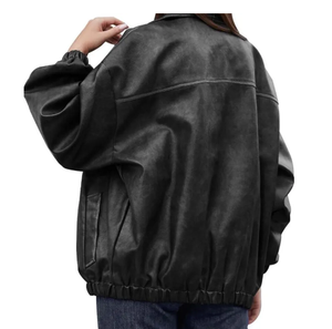 Chaqueta de cuero con patrón sólido de moda para mujer de alta calidad, ropa de invierno transpirable con cuello levantado, suave y elegante - Product Image 4