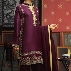 Conception éblouissante de broderie sur KURTA élégant avec robe de pantalon embellissant des perles de verre en cristal, DABKA fonctionne pour les tenues de fête @ 2023 - Product Image 1