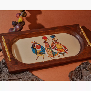 Plateau de service en bois naturel artisanal avec poignées Plateau de service pour chocolat avec des motifs africains du Vietnam - Product Image 2