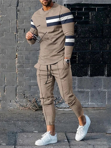 ชุดวอร์มลำลอง2ชิ้นสำหรับผู้ชายเสื้อยืดแขนยาว + กางเกงขายาวชุดเสื้อยืดแฟชั่นเสื้อทรงโอเวอร์ไซส์สำหรับผู้ชาย - Product Image 6