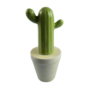 Décoration de table en céramique de style argenté brillant, cactus avec une forme entièrement arrondie, en pierre de couleur blanche - Product Image 2