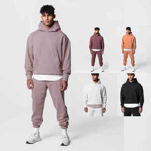 High Quality 100% Cotton Men's French Terry Fleece Tracksuit Set XL Oversized Elastic Waist Cropped Hoodie Joggers Quick Dry - Product Image 5