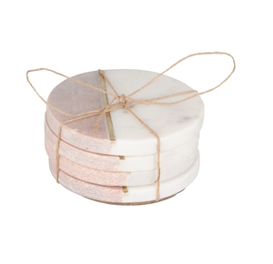 Sous-verre en marbre de bonne qualité forme ronde sous-verre en pierre rose et blanche Offre Spéciale cadeaux de mariage personnalisés sous-verre en marbre de pierre - Product Image 1