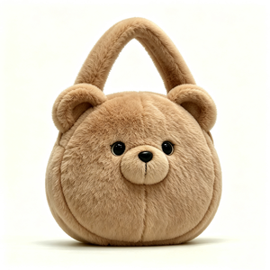 Mochila de Felpa Suave Personalizada, Color Marrón Claro Cálido, Adorable Diseño de Cara de Oso Redonda, Relleno de Algodón PP, Unisex, Navidad - Product Image 2