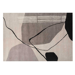Tapis en laine abstrait minimaliste fait à la main gris beige noir tapis tufté cadeau de vacances - Product Image 6