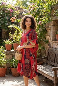 Precioso Kaftán Vintage Multicolor Estampado a Mano para Verano, Talla Grande, Casual, con Bolsillo, Hecho a Medida, Estilo Kantha - Product Image 3