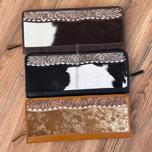 Classique pays Western Buck point plat jeter bijoux boîte de rangement en cuir repoussé à la main étui de voyage Vintage mode peau de vache plat - Product Image 1