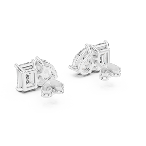 Boucles d'oreilles en diamant de laboratoire taille poire, or blanc 14 carats, Toi et Moi, clous DEF VVS, certifiées IGI, avec accent émeraude latéral, bijoux fins, 4,00 CTW - Product Image 5