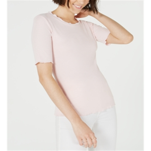 Top da Donna Maison Jules con Collo Rotondo e Maniche al Gomito, Traspirante, Rosa, in Maglia e Chiffon, Stile Casual, Taglie XS-XL-4XL - Product Image 1