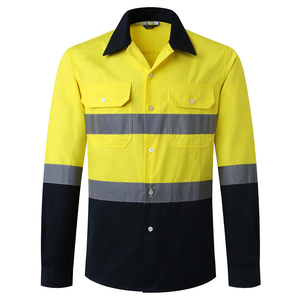 Logotipo de la empresa y camisa polo de trabajo con estampado de texto para hombre Hi Vis Button Miner Work Shirt Reflective Yellow Orange Navy Safety Cotton Shirts - Product Image 5