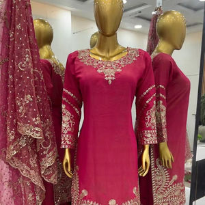 ชุดแต่งกายสำหรับงานปาร์ตี้ดีไซน์เนอร์พลาสโซและดูพัตต้าที่มีงานปักหนา - Product Image 1