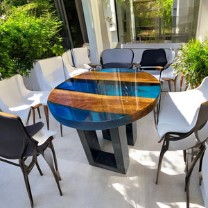 Table basse ronde en résine époxy transparente, faite à la main, art moderne, meubles de luxe pour la décoration de jardin - Product Image 2