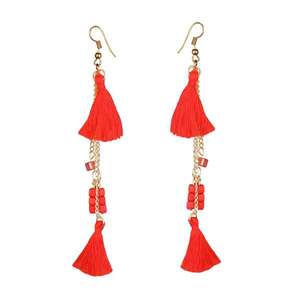 Tip Top Fashions Pendientes de hilo rojo chapados en oro 1310909D Modelo Accesorio de moda elegante - Product Image 1