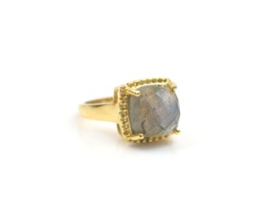 18k Gold Plated <b>Cushion</b> Shape Labradorite Gemstone Vintage Finger Ring - Product Image 3