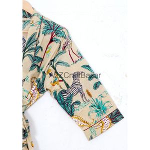 Bata Kimono de satén de algodón 100% para mujer, ropa de dormir Floral con estampado de jungla, bata Floral romántica para verano, otoño, frente a la playa - Product Image 4