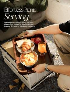 Plateau de service rectangulaire en bois avec poignées, design traditionnel, technique artisanale en bois pour table basse, salon, cuisine, fête - Product Image 2