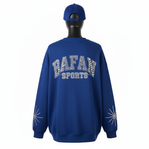 Sudadera Extra Grande para Mujer, Mezcla de Algodón y Felpa, Azul, con Pedrería, Diseño Brillante con Logotipo Personalizado Termoadhesivo, Sudadera Transpirable para Mujer - Product Image 2