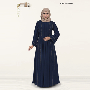 Abaya formelle classique en satin plissé, longueur au sol, écologique, pour femmes, avec broderie simple - Product Image 4