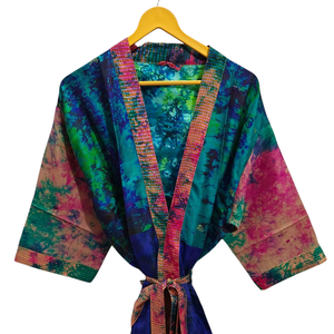 ชุดเดรสสำหรับเจ้าสาวเสื้อคลุมส่าหรีสไตล์อินเดียเสื้อคลุมสำหรับเป็นของขวัญชุดปาร์ตี้ชายหาดชุดกิโมโนผ้าไหมส่าหรีพิมพ์ลายอินเดีย - Product Image 1