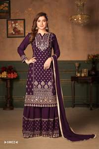 Traje étnico indio con Sharara para mujer, traje de Georgette con hilo bordado Dupatta y traje de trabajo Zari Salwar para mujer india - Product Image 5
