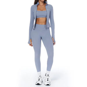 Ensemble de yoga sans couture pour femmes en trois pièces, soutien-gorge de sport sexy, short de sport taille haute, tenue de sport sans manches pour la salle de sport, vêtements de sport - Product Image 4