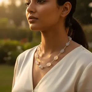 Women's Moonstone <b>Bead</b> <b>Necklace</b> Rose Gold Gemstone Jewelry with Rhodium Plating Strand Chain Type Gift - Product Image 2