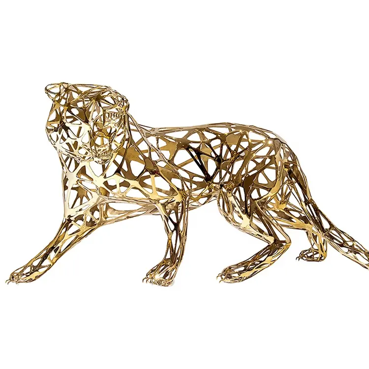 Customize Abstract Metal Hollow Out Animal Sculpture Stainless Steel Tiger Sculpture For Sale