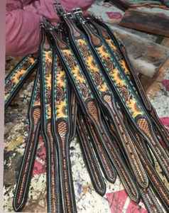 Leather dog collar with sunflower design soft <b>padded</b> hand carving - Product Image 4