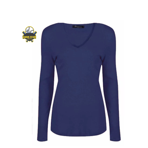 Camiseta de Yoga de manga larga con cuello en V para mujer, respetuosa con el medio ambiente, de alta calidad, ajustada, con diseño de logotipo personalizado, ropa deportiva al por mayor - Product Image 6