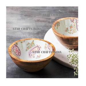 Cuenco de madera directo de fábrica, calcomanía interior impresa, ensaladera de fruta de madera esmaltada, ensaladera de madera Natural hecha a mano, respetuoso con el medio ambiente - Product Image 1