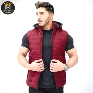Men's Customized Made Zip-Up Stand Collar Fleece <b>Vest</b>, Warm Winter Wear In Maroon Color Latest Style Puffer <b>Vest</b> For Men - Product Image 2