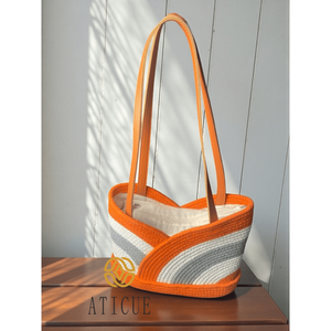 Bolso de Mano Casual para Mujer, de Algodón Trenzado con Correa de Cuero, Cierre de Cremallera, 12x5x10 Pulgadas, con Rayas Elegantes - Product Image 2