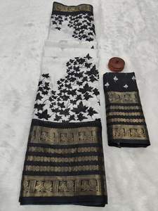 Tissu en crêpe de soie avec un magnifique imprimé Kalamkari HD, tissage à la main, bordure légère en zari pour les occasions de fête des femmes - Product Image 6