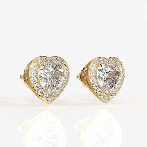 Boucles d'oreilles en or 9 carats avec diamants de laboratoire taille cœur Halo - Product Image 3