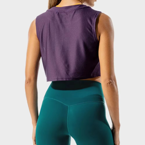 เสื้อกล้ามสำหรับออกกำลังกายในยิมของผู้หญิงเสื้อครอปตัวยาวสั้นสีต่างๆ - Product Image 2