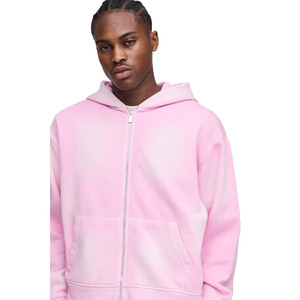 Ensemble de survêtements en polaire rose pastel à fermeture éclair pour hommes, sweat à capuche surdimensionné et jogging, tenue de rue deux pièces Fabricant de vêtements OEM - Product Image 3