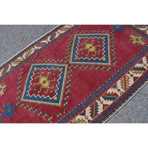 Tapis Vintage Turc Classique Rouge Bleu Patchwork Design 4.8x8.2ft Laine Matériel Latex Peluche pour Entrée 9x12 Rectangle Abstrait - Product Image 5