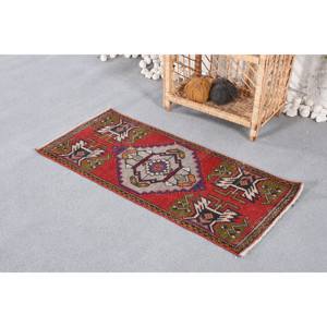 Tapis de support en latex écologique en laine verte rouge classique vintage 1.5x3.3 pieds motif de couloir en peluche patchwork abstrait pour l'entrée - Product Image 2