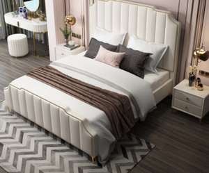 European Bed Room Furnitures Luxury Modern Princess Leather Headboard King Size Double Bed Frame Solid Wood Soft Pack Bed - Product Image 3