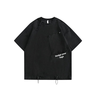 New Design Customized Men's Solid Color Slant Pocket Oversized Short Sleeve T-Shirt Adjustable Collar Draped Half Sleeve <b>Tshirt</b> - Product Image 2