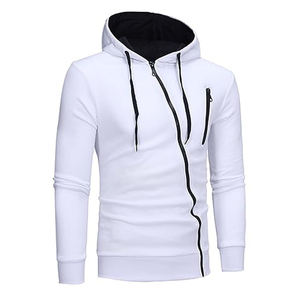 Sweat à capuche en molleton zippé à manches longues coupe ajustée Sweat-shirt d'hiver léger avec cordons Couleur unie - Product Image 2