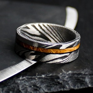 Anillo de Bodas de barril de whisky de Damasco de acero transparente personalizado, joyería de acero transparente hecha a mano para mujer, regalo de compromiso - Product Image 4