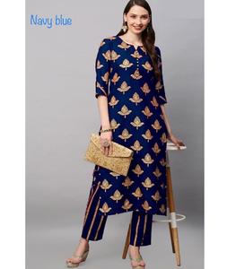 Venta caliente diseño exclusivo indio de trabajo de bordado elegante Salwar Kameez traje fiesta y función desgaste Foil Print Kurtis Set - Product Image 1