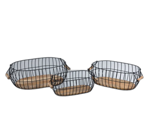 ตะกร้าลวดเหล็กกลมฐานไม้พร้อมด้ามจับเคลือบผงตะกร้าผลไม้สำหรับใช้ในบ้านและอเนกประสงค์ - Product Image 3