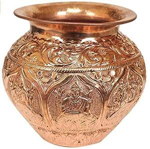 Pooja Lota de latón de cobre de lujo resistente de calidad superior con diseño grabado completo y tapa Uso de agua Precio razonable - Product Image 1